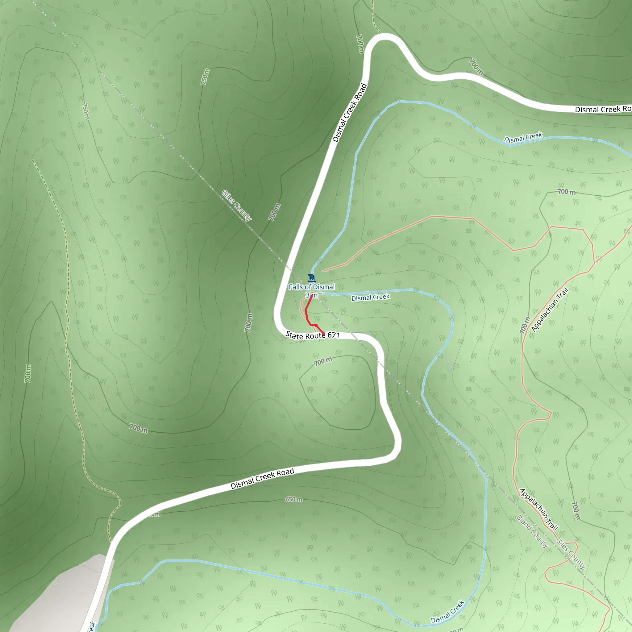 Dismal Falls Trail mobile static map