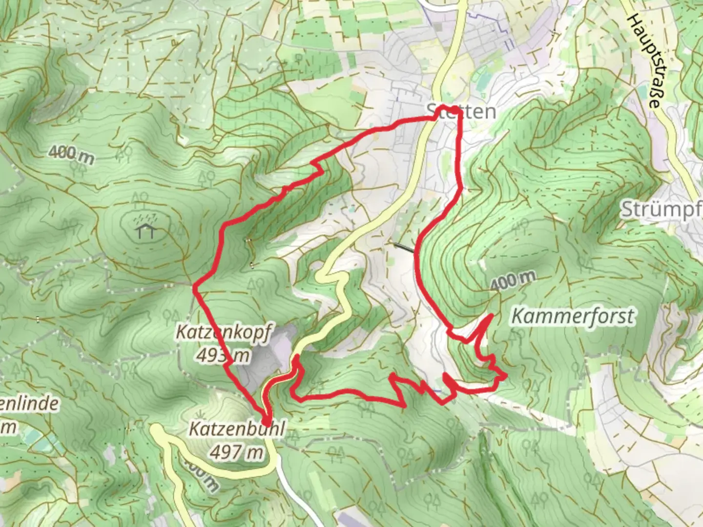 An image depicting the trail Katzenkopf via Grimmelshäuser Wegle and its surrounding area.