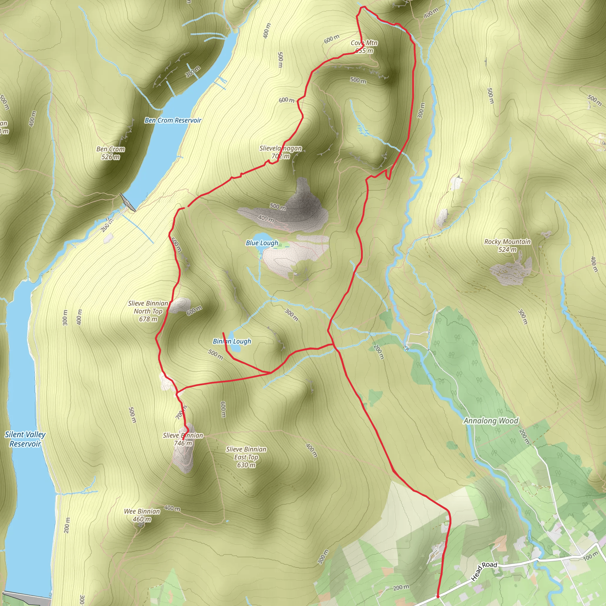 Binian Lough, Slieve Binnian and Slievelamagan Loop from Mullartown mobile static map