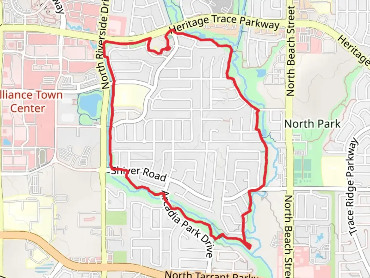 An image depicting the trail Sinclair Park and Arcadia Trail North Loop and its surrounding area.