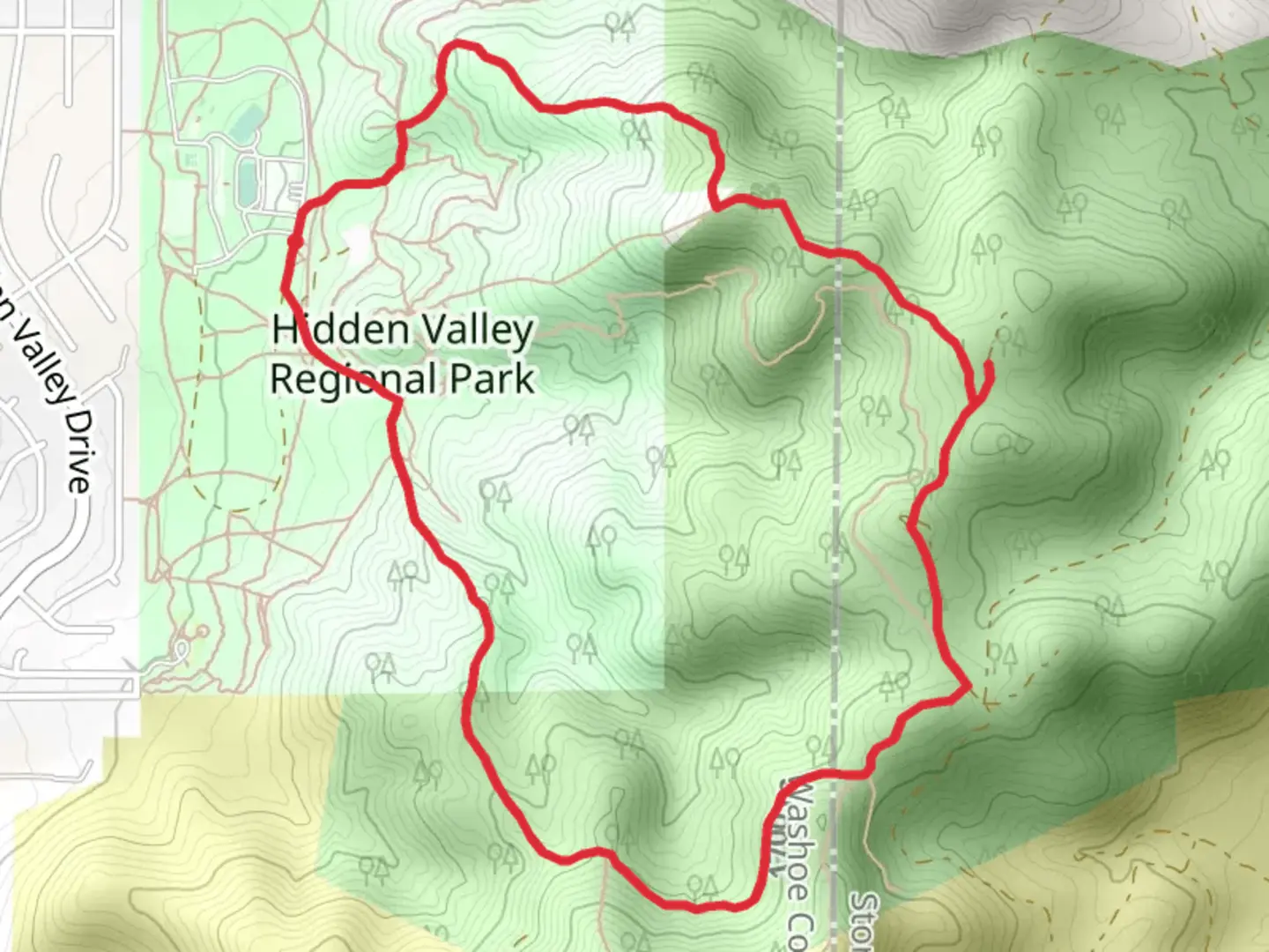An image depicting the trail Highland Loop and its surrounding area.