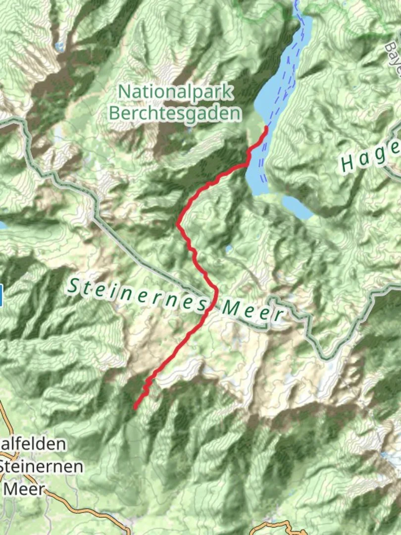 An image depicting the trail Konigssee to Bilgerirast Walk via Sommerstein and its surrounding area.