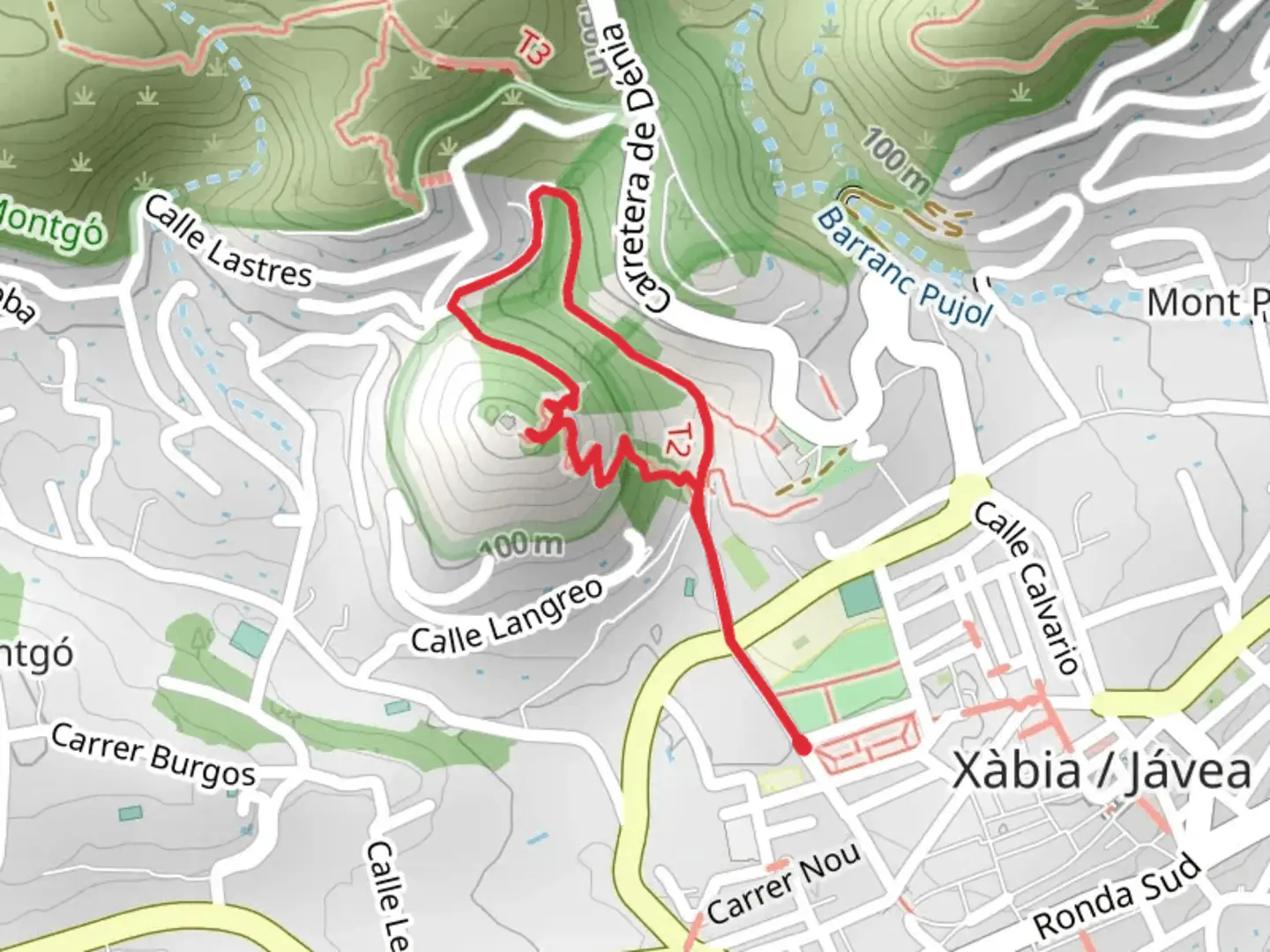 An image depicting the trail Hermitage of Santa Llúcia SL CV 099 and its surrounding area.