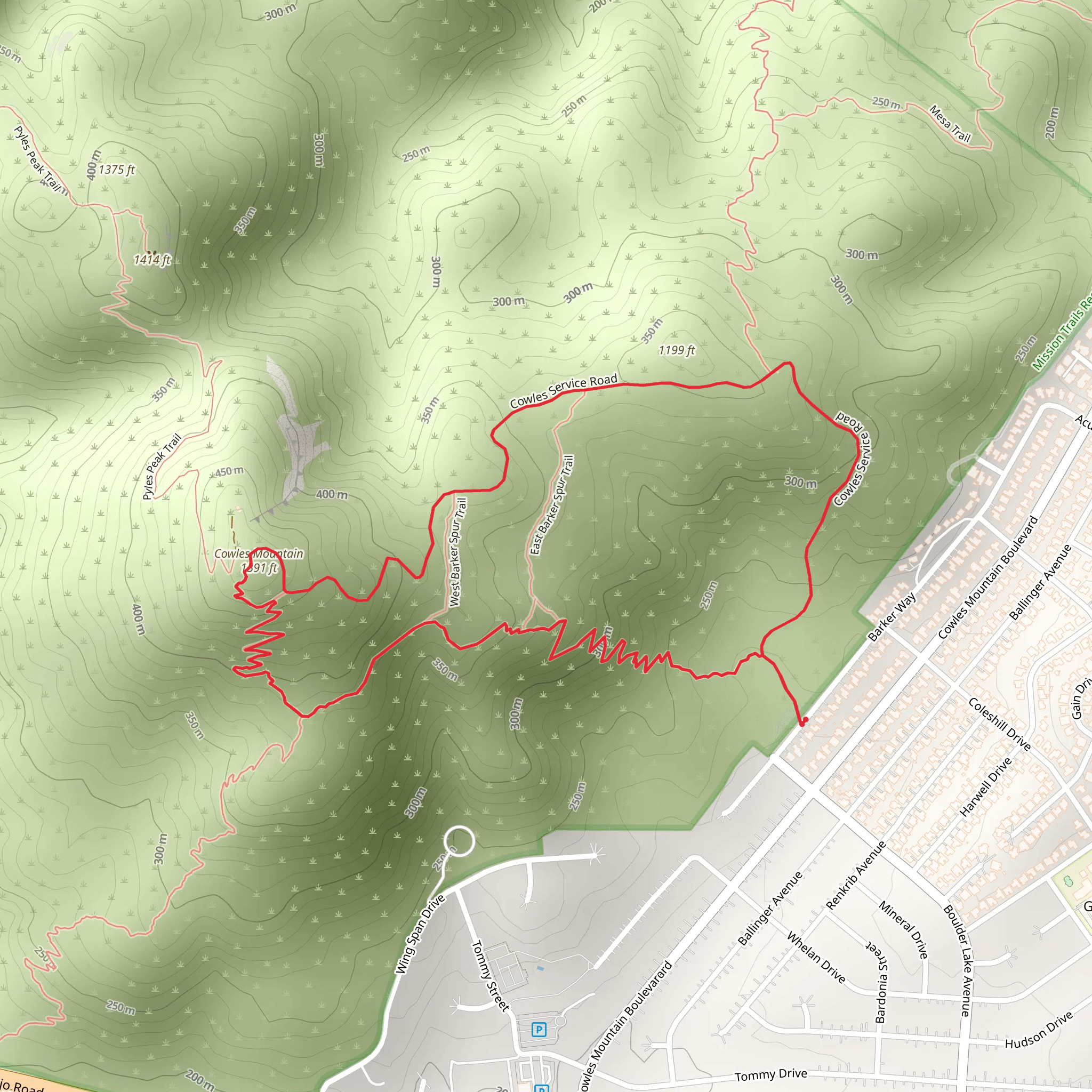 Cowles Mountain Loop via Baker Way Trail mobile static map