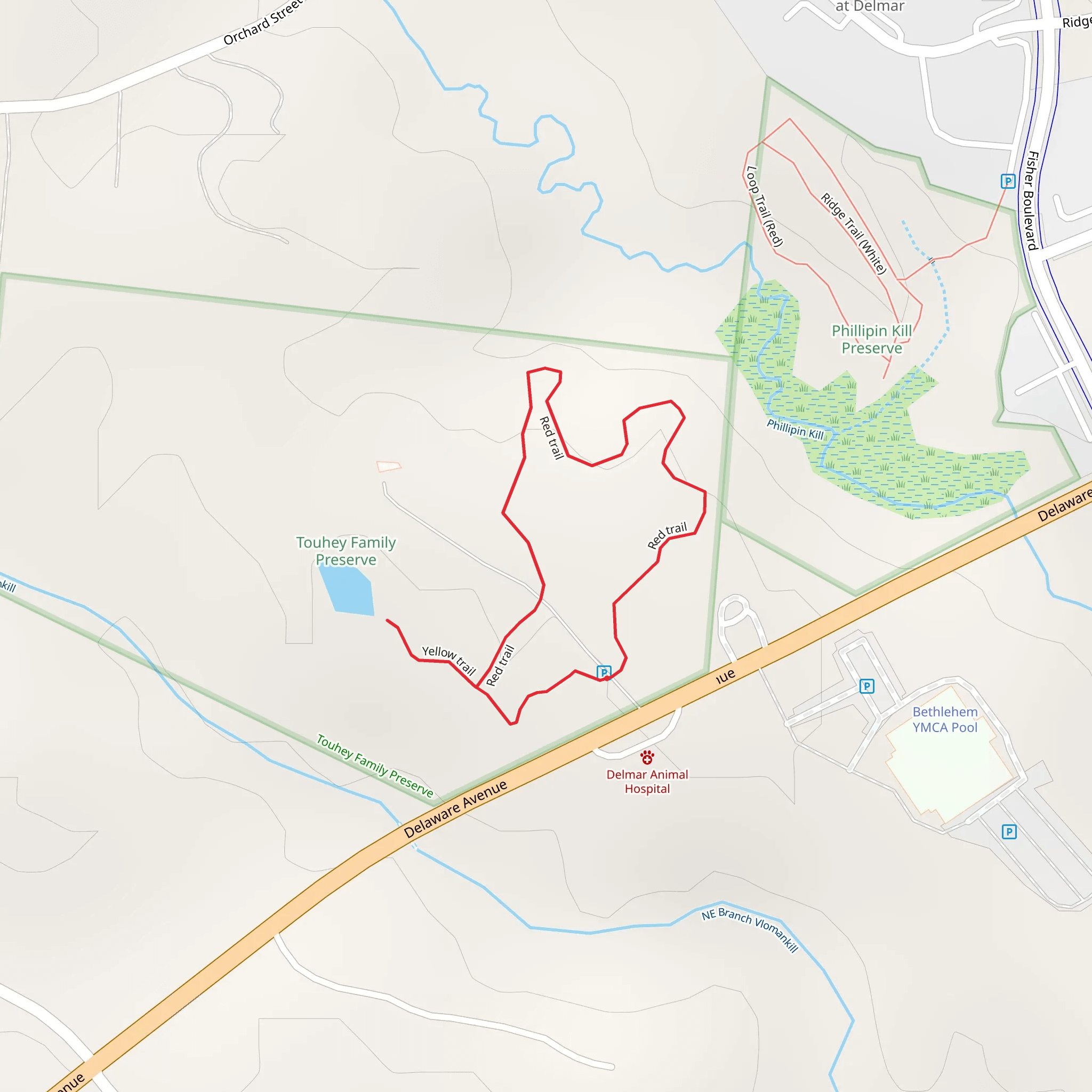 Red and Yellow Trail from Delaware Avwnue mobile static map