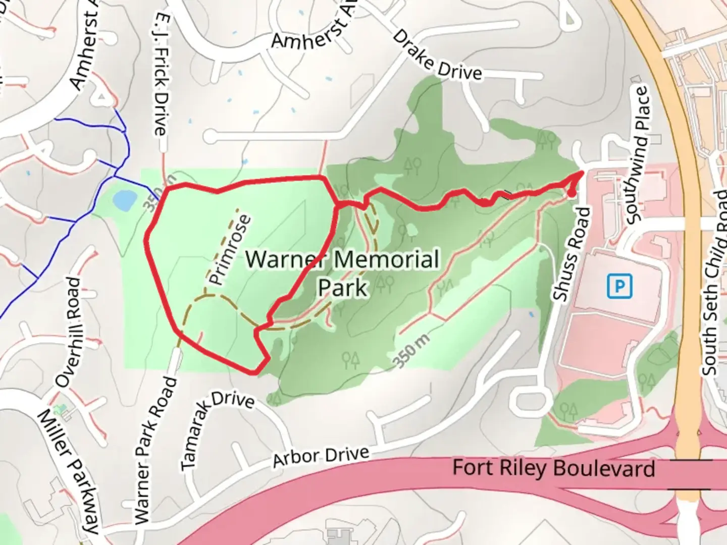 An image depicting the trail Warner Memorial Park Loop Trail and its surrounding area.