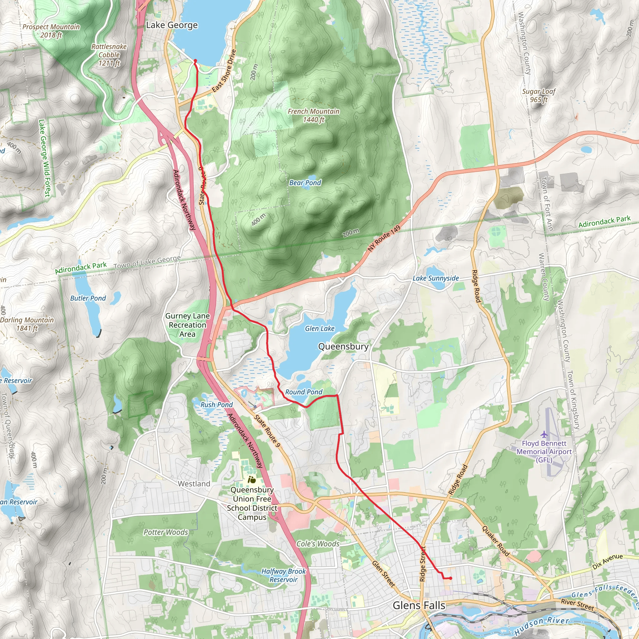 Glen Lake and George Lake via Werren Hudson Valley Railway mobile static map