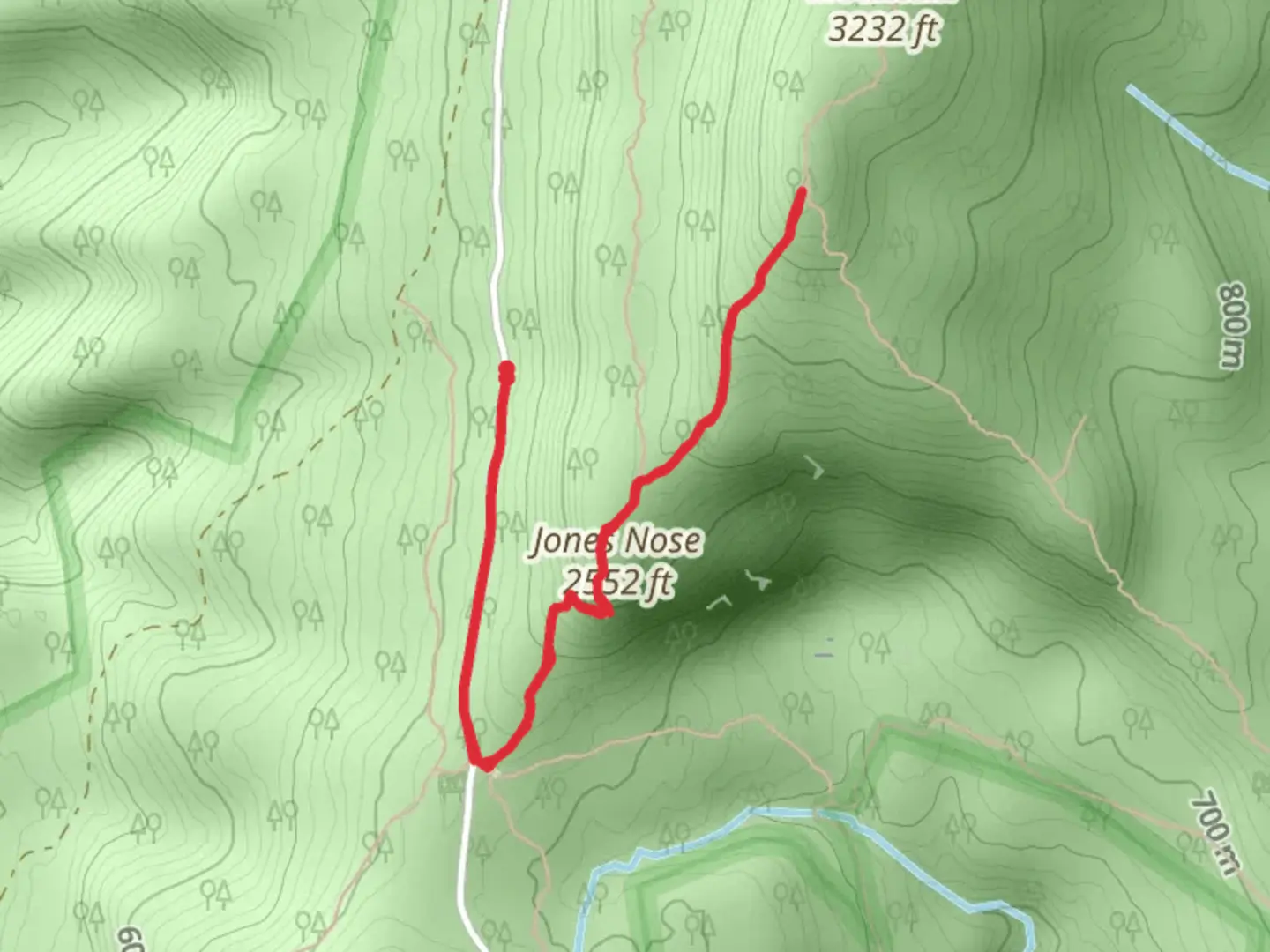 An image depicting the trail Jones Nose to Summit Trail and its surrounding area.