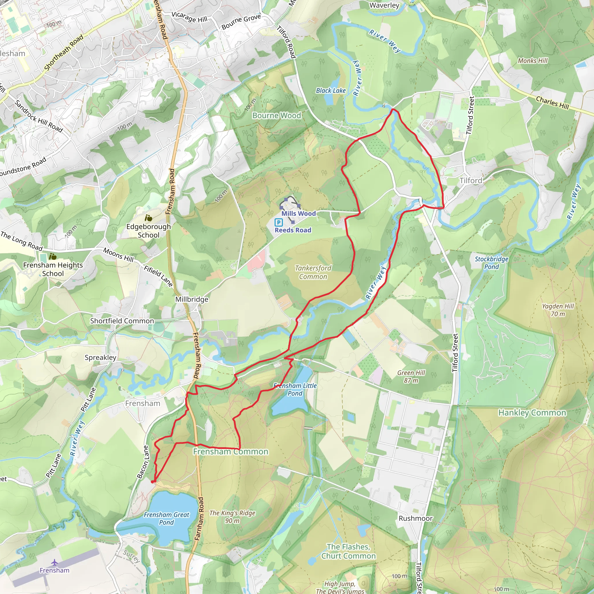 Frensham to Tilford Loop via Frensham Common mobile static map
