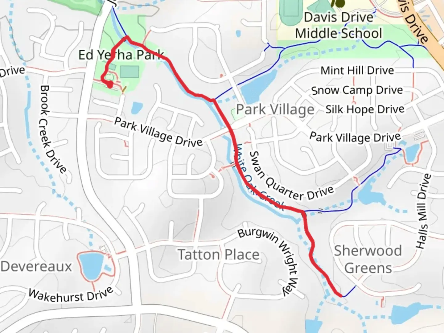 An image depicting the trail Sherwood Greens Greenway - White Oak Park and its surrounding area.