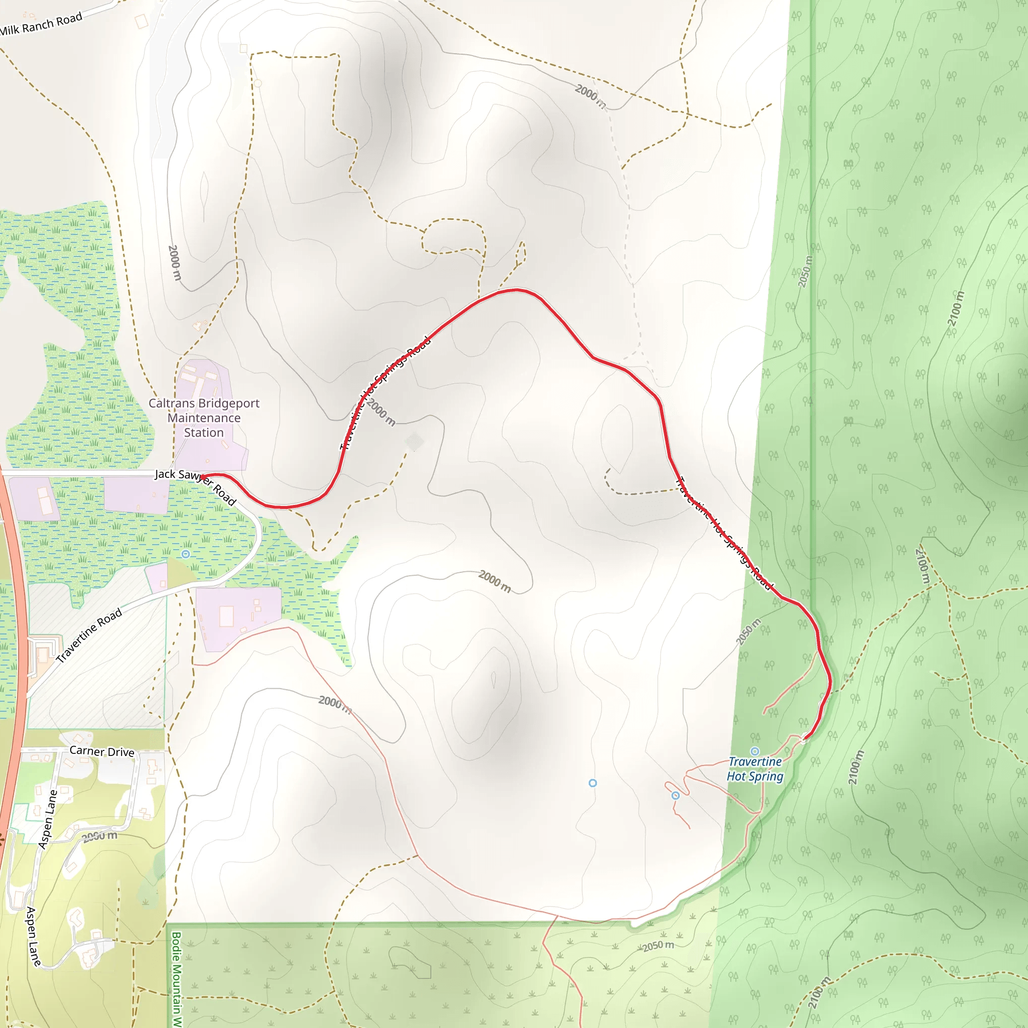 Travertine Hot Springs Road Trail mobile static map
