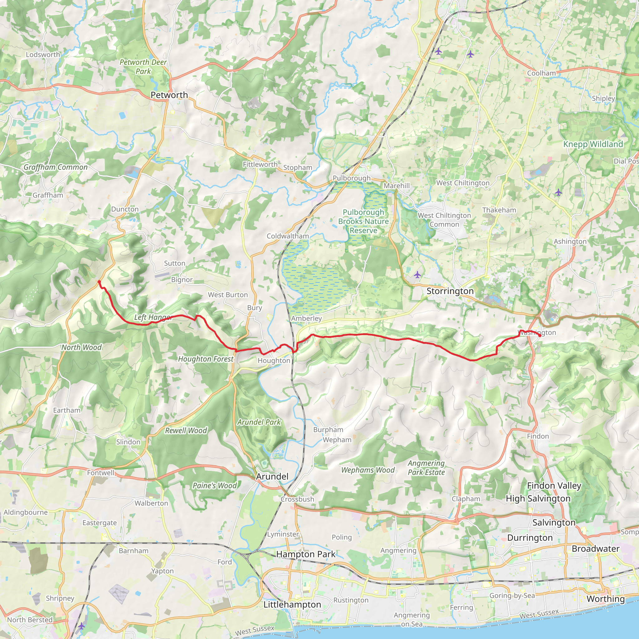 Washington to Littleton Farm by the South Downs Way mobile static map