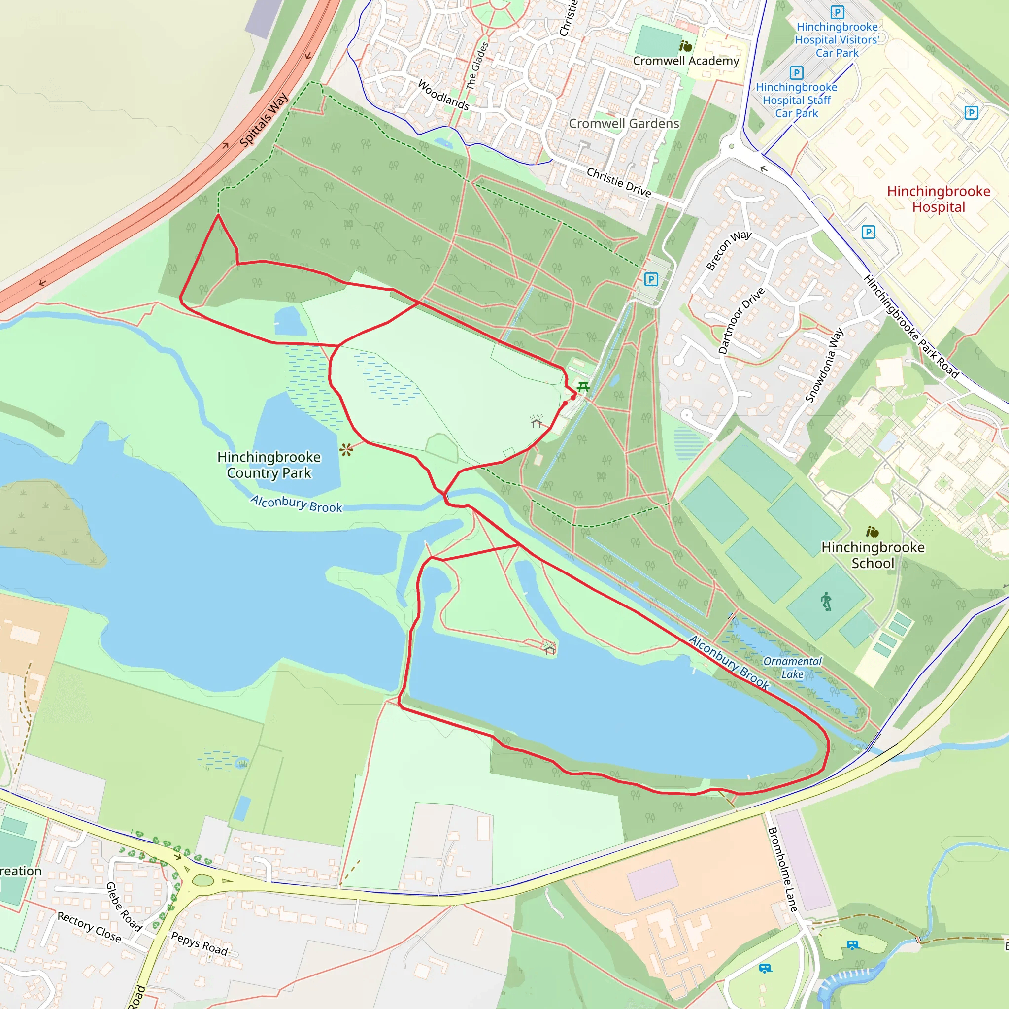 Hinchingbrooke Country Park and Main Lake Loop mobile static map