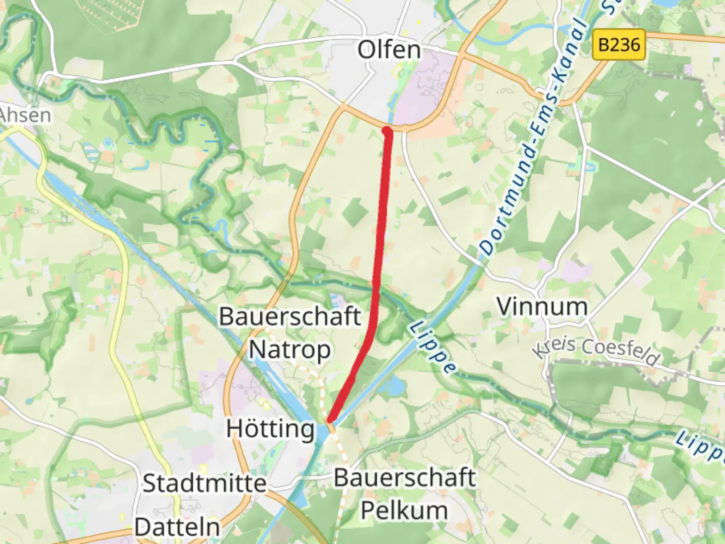 An image depicting the trail Alte Fahrt Loop via Hohe Mark Steig and Raute Flaesheim and its surrounding area.