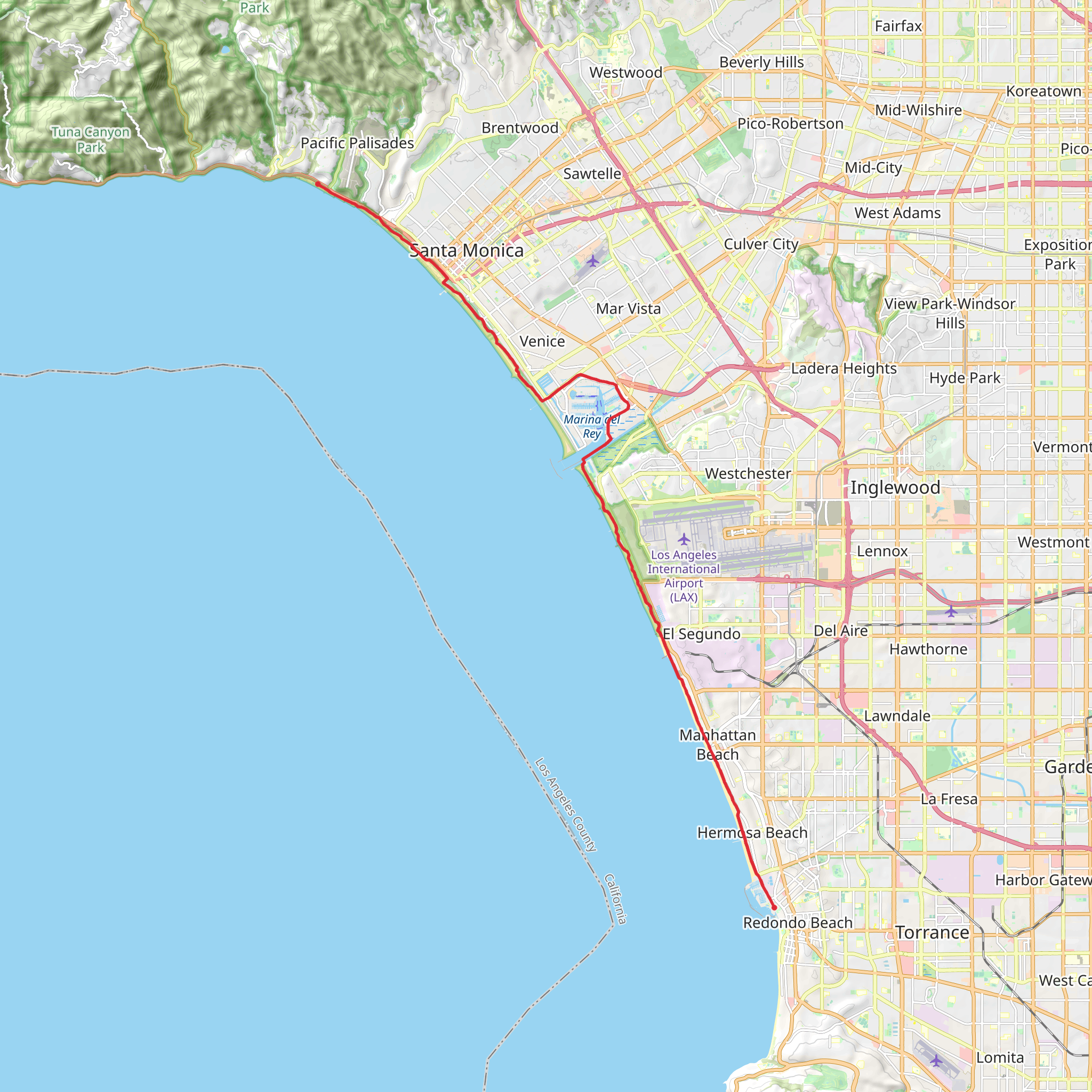 Marvin Beach Trail, Santa Monica Beach Trail and South Bay Path mobile static map