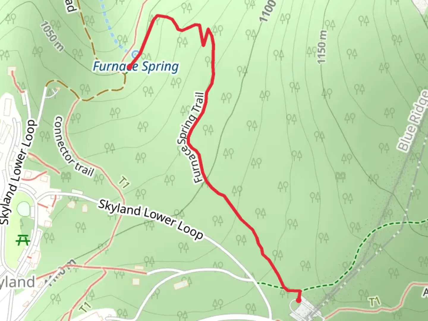 An image depicting the trail Furnace Spring Trail and its surrounding area.