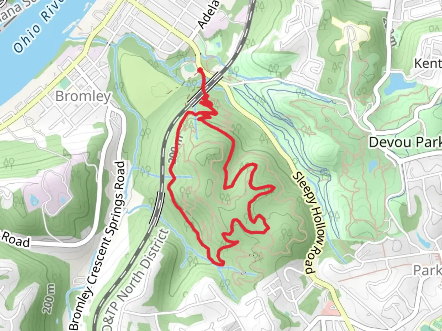 An image depicting the trail Incinerator and Train Surfer Loop and its surrounding area.