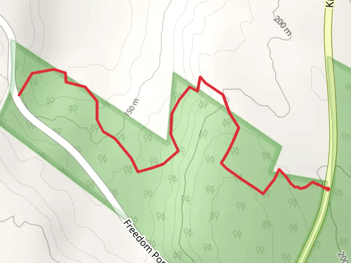 An image depicting the trail North Mountain Valley Highway to Freedom Pond Road and its surrounding area.