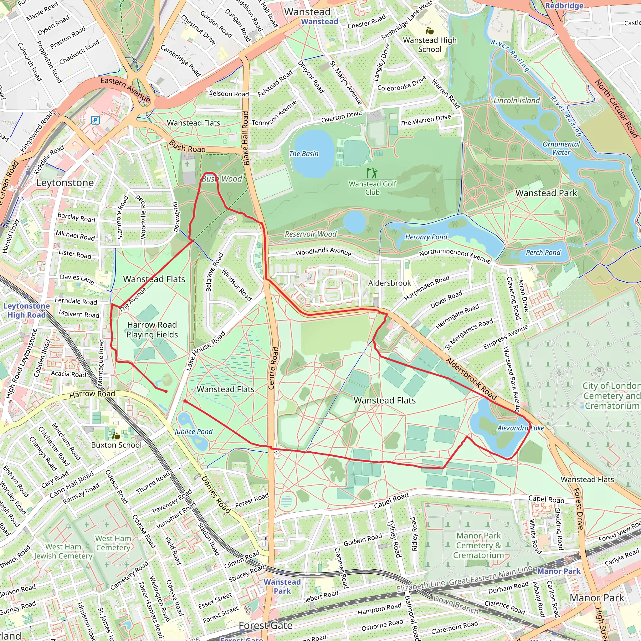 Wanstead Flats and Bush Wood Loop mobile static map
