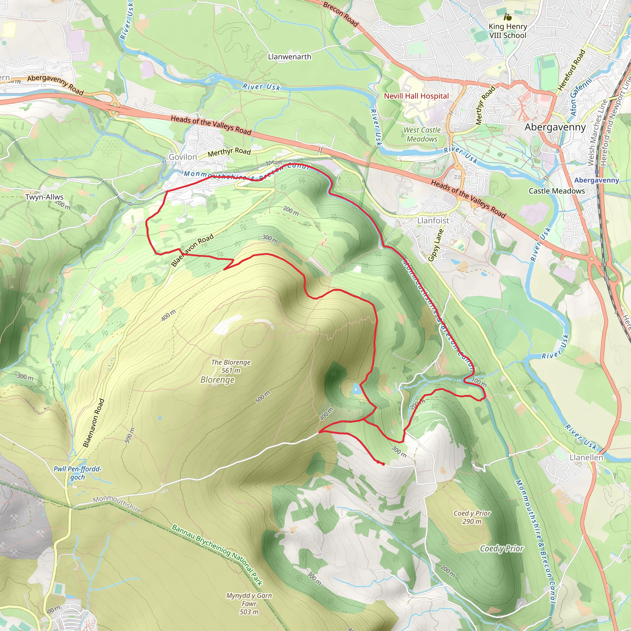 Blorenge - Monmouthshire and Brecon Canal - Llanfoist and Govilon mobile static map