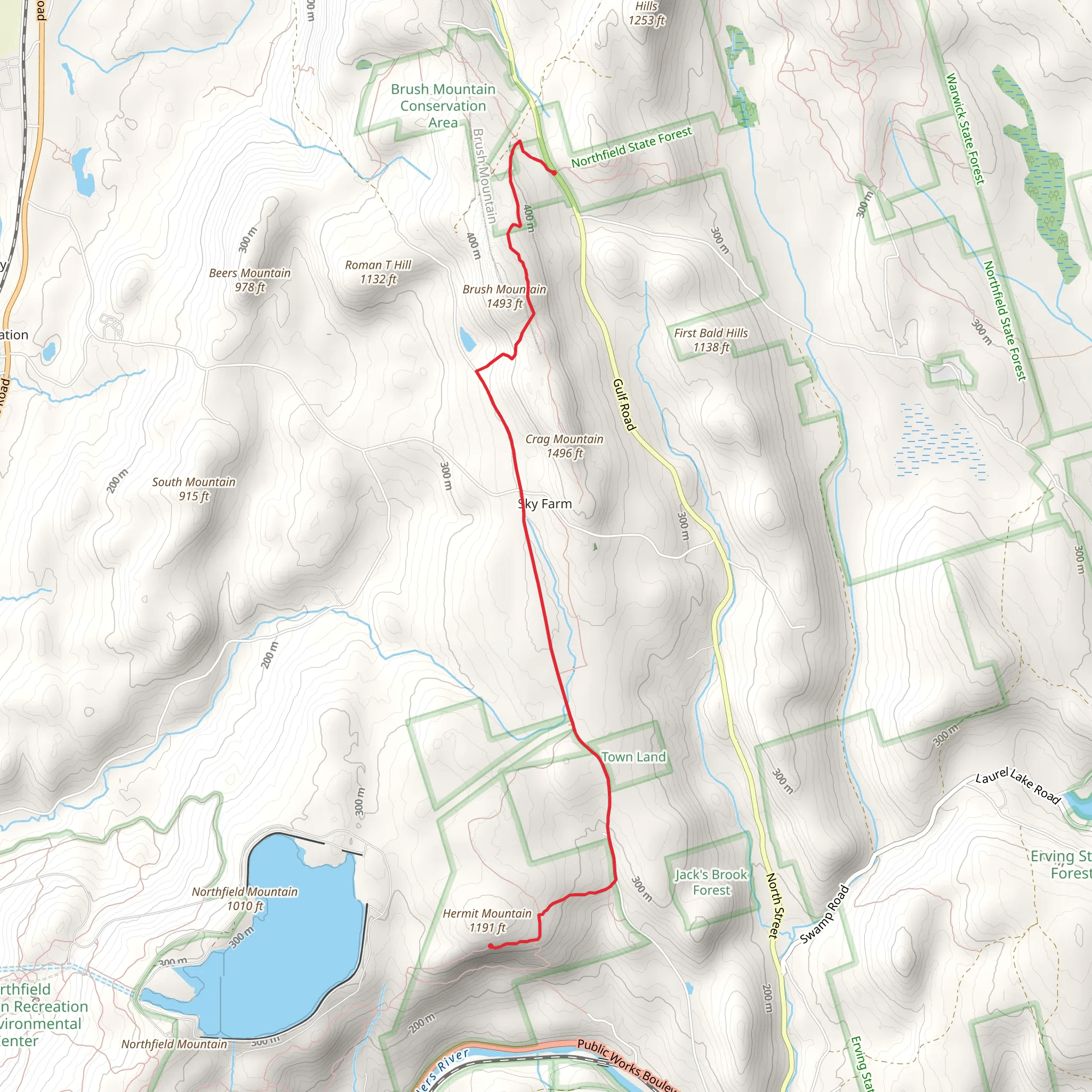 Hike from Northfield M&M to Hemit Mountain mobile static map