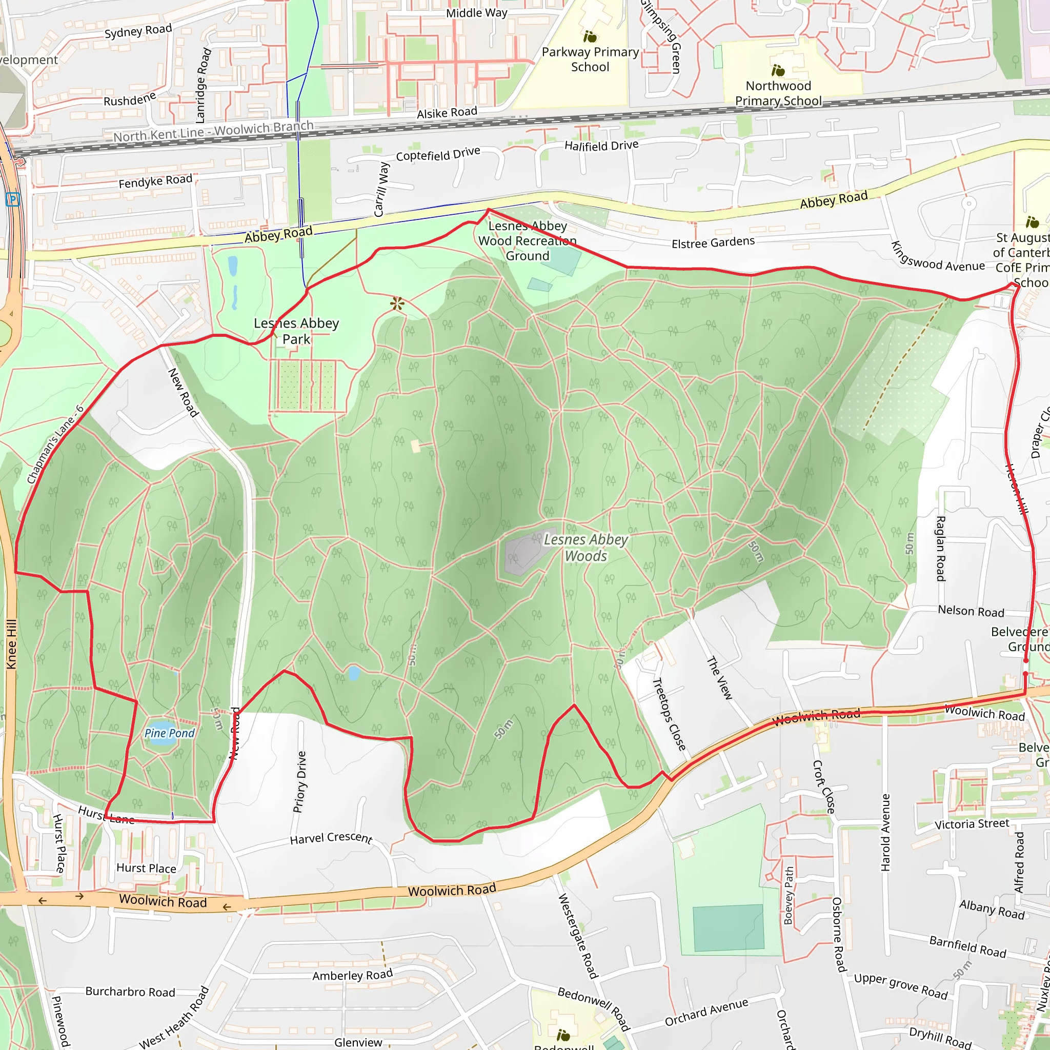 Lesnes Abbey Park and Woods Loop mobile static map