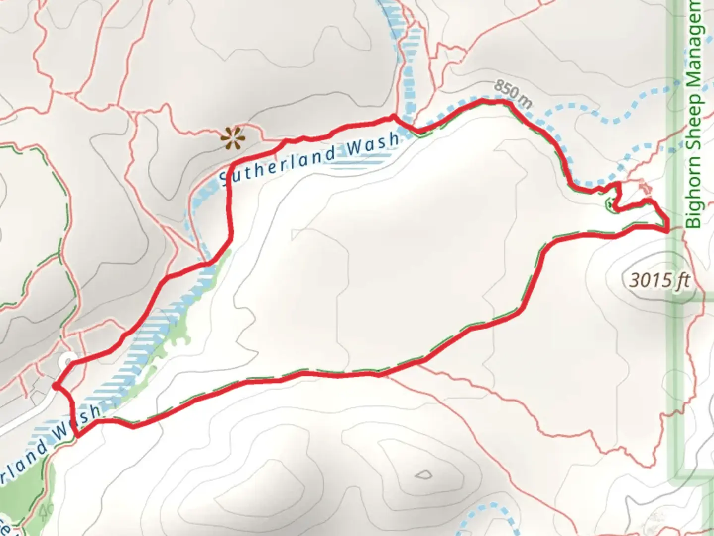 An image depicting the trail Sutherland Trail and Canyon Loop and its surrounding area.