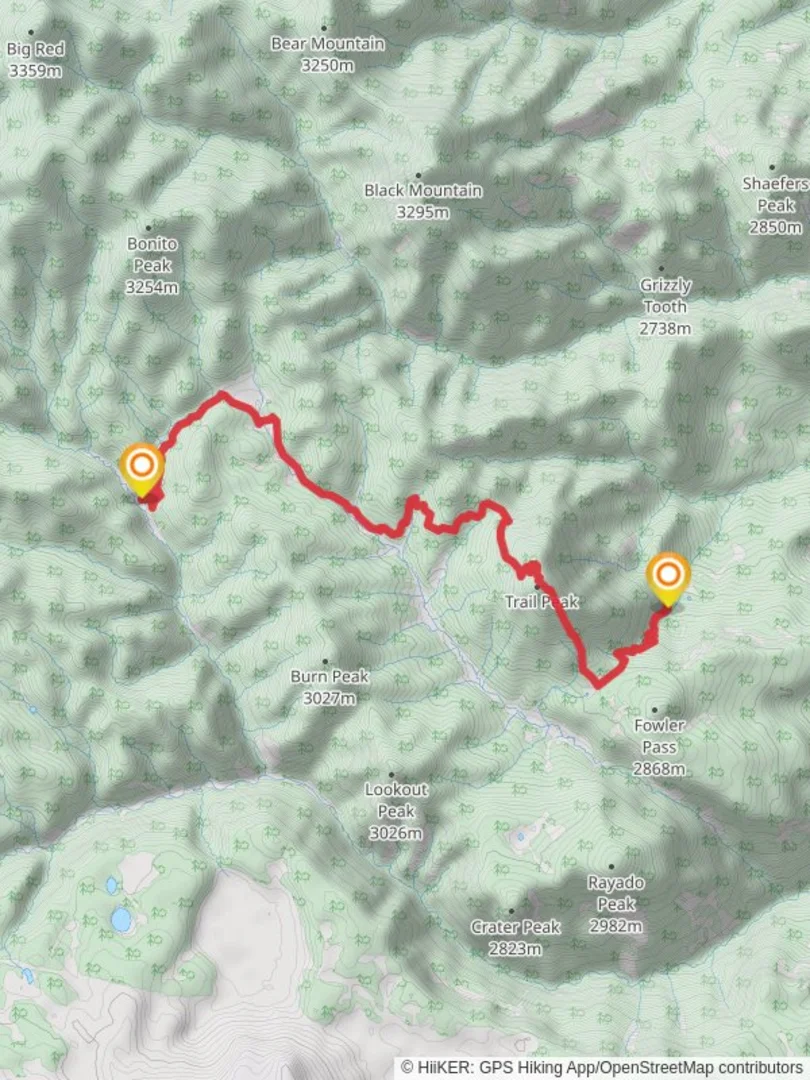 An image depicting the trail Trail Peak via Bonito Creek and its surrounding area.