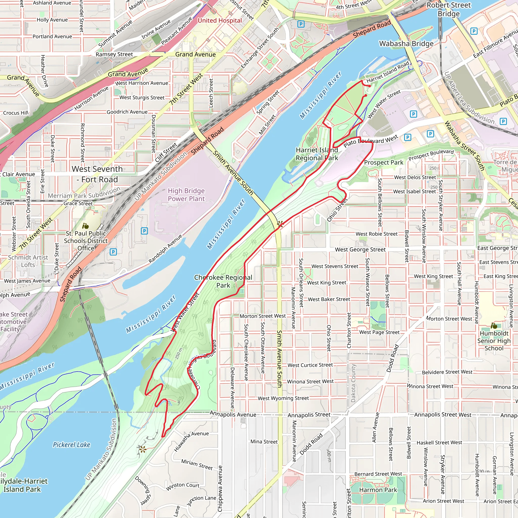 Harriet Island Regional Park and Cherokee Regional Park Loop mobile static map