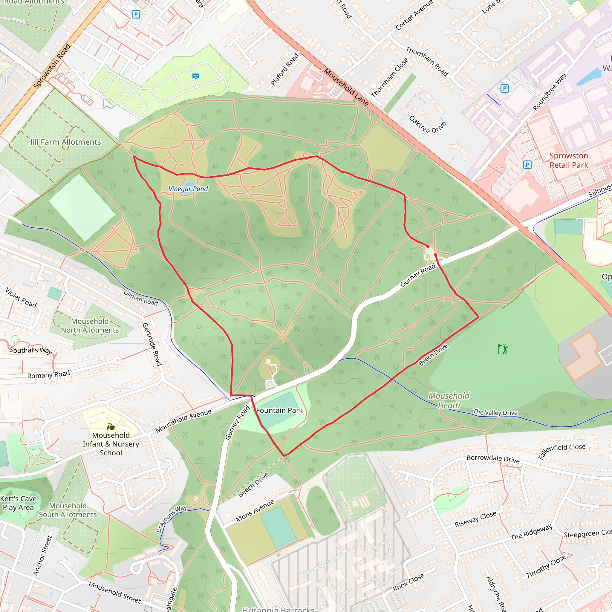 Mousehold Heath Loop mobile static map