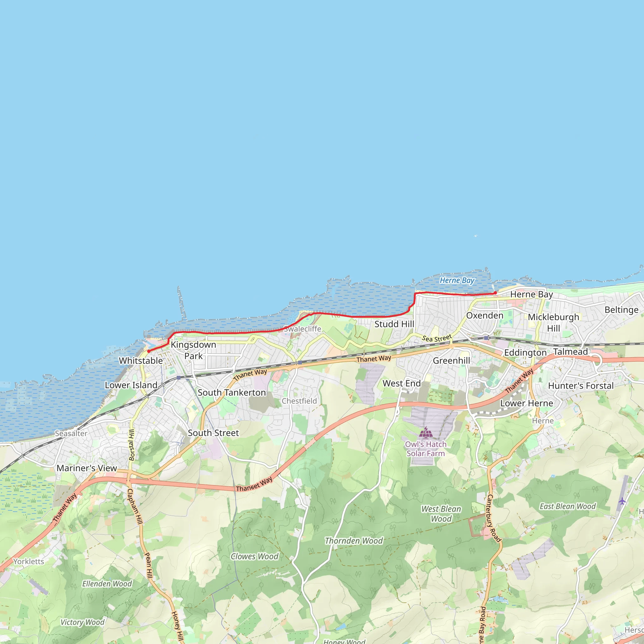 Whitstable to Herne Bay mobile static map