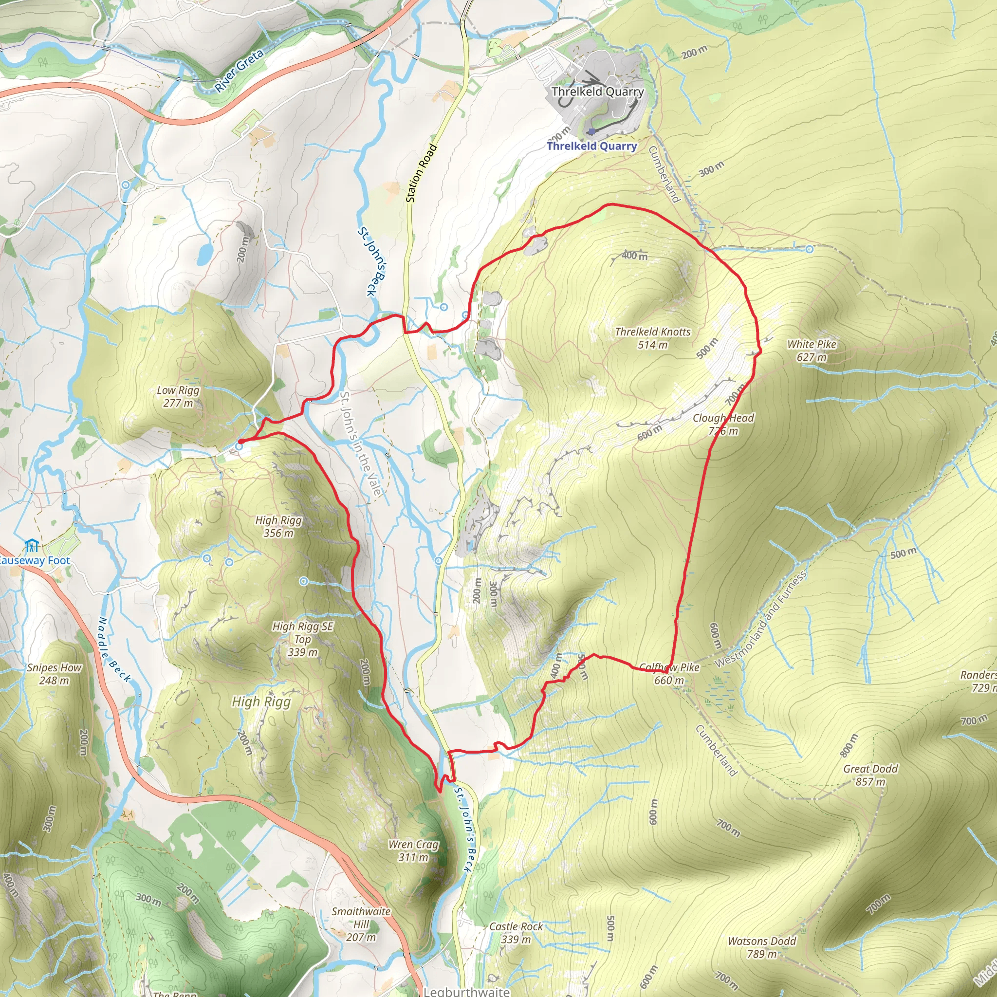 Clough Head, Calfhow Pike Loop from St John's in the Vale mobile static map