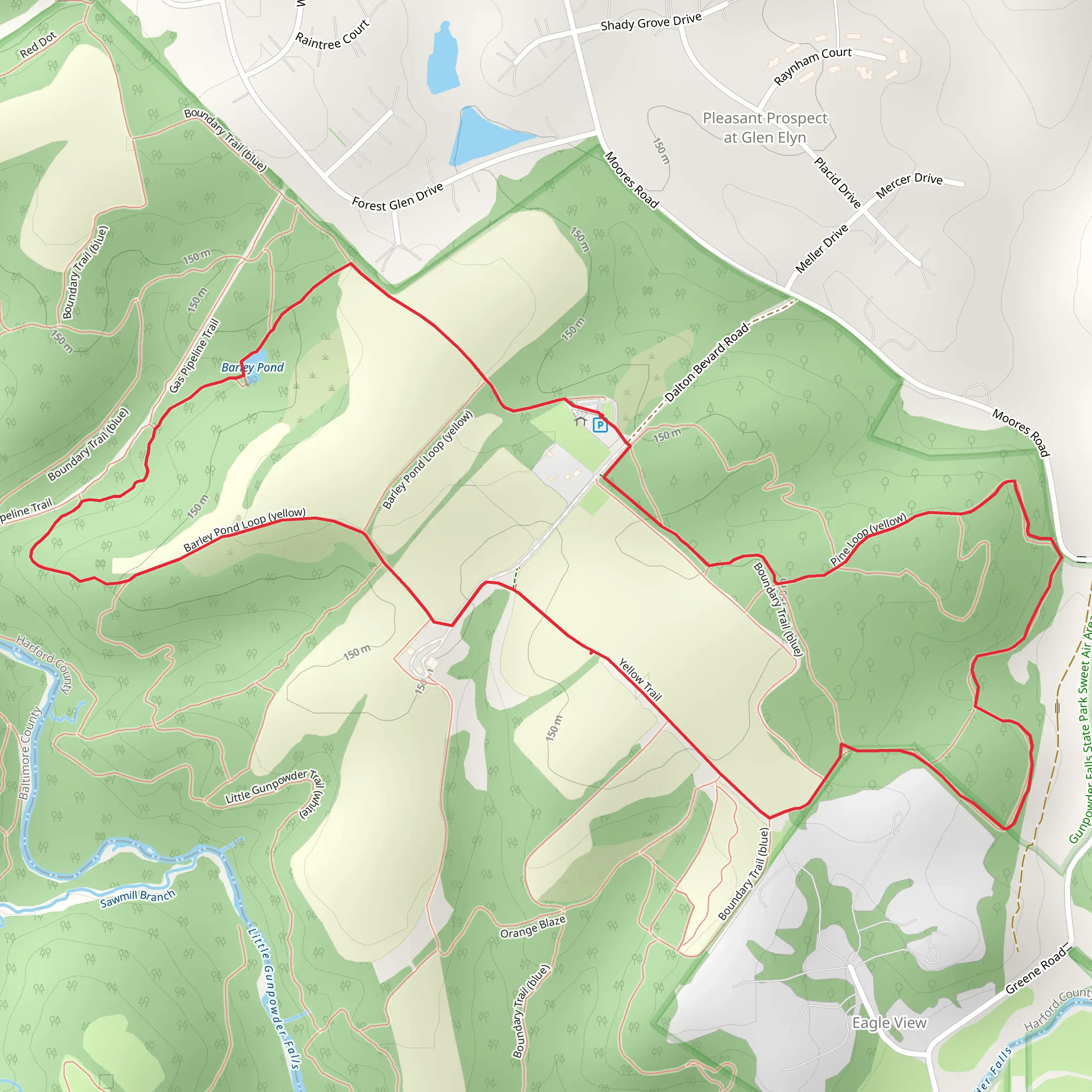 Boundary, Barley Pond and Pine Loop Trail mobile static map