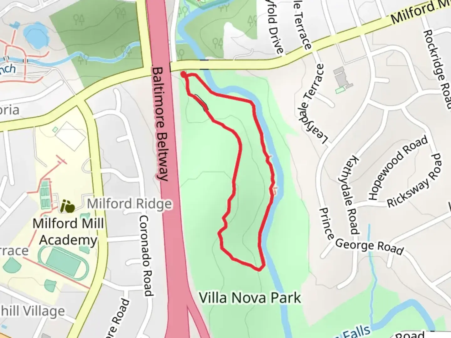 An image depicting the trail Milford Mill Gwynns Falls Loop Trail and its surrounding area.