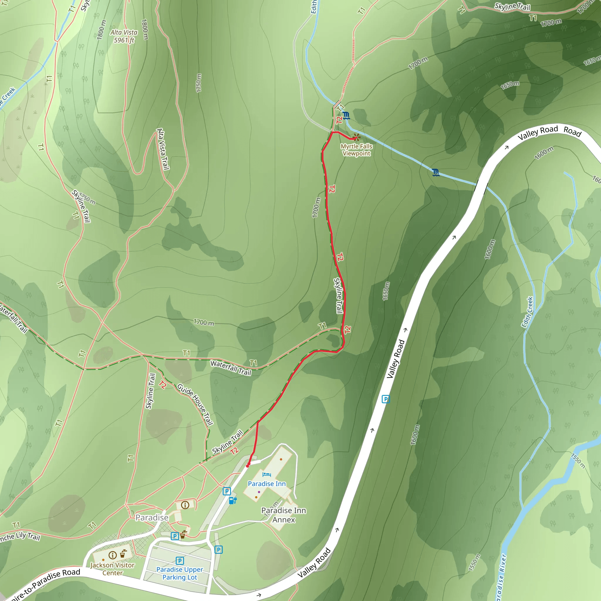 Myrtle and Edith Gorge Falls via Skyline Trail mobile static map