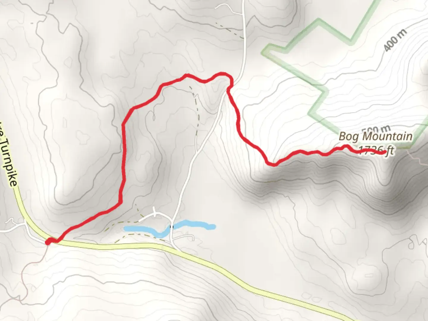 An image depicting the trail Bog Mountain via SRK Greenway and its surrounding area.