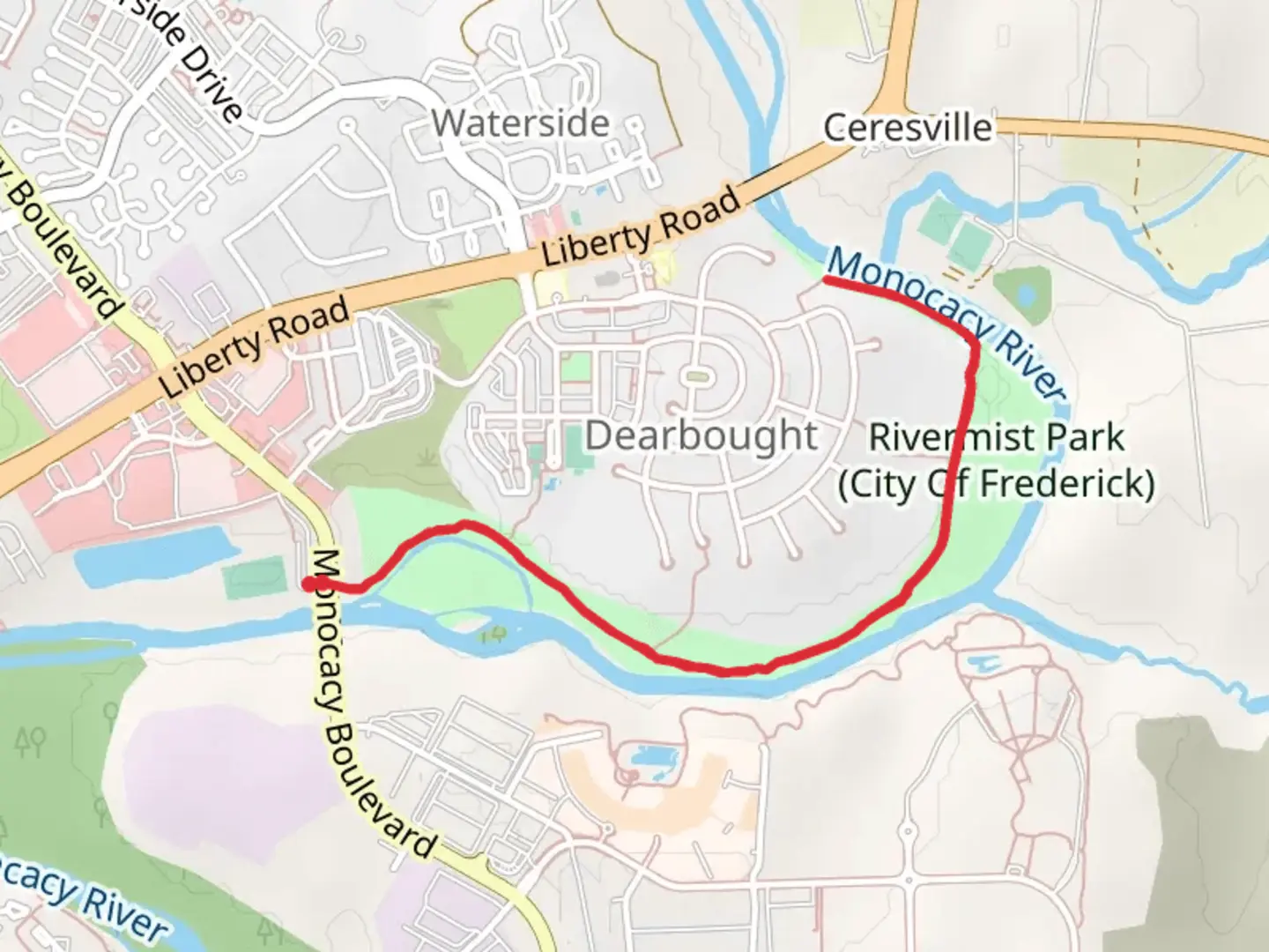 An image depicting the trail Walk along Monocacy River - Monocacy Boulevard and its surrounding area.