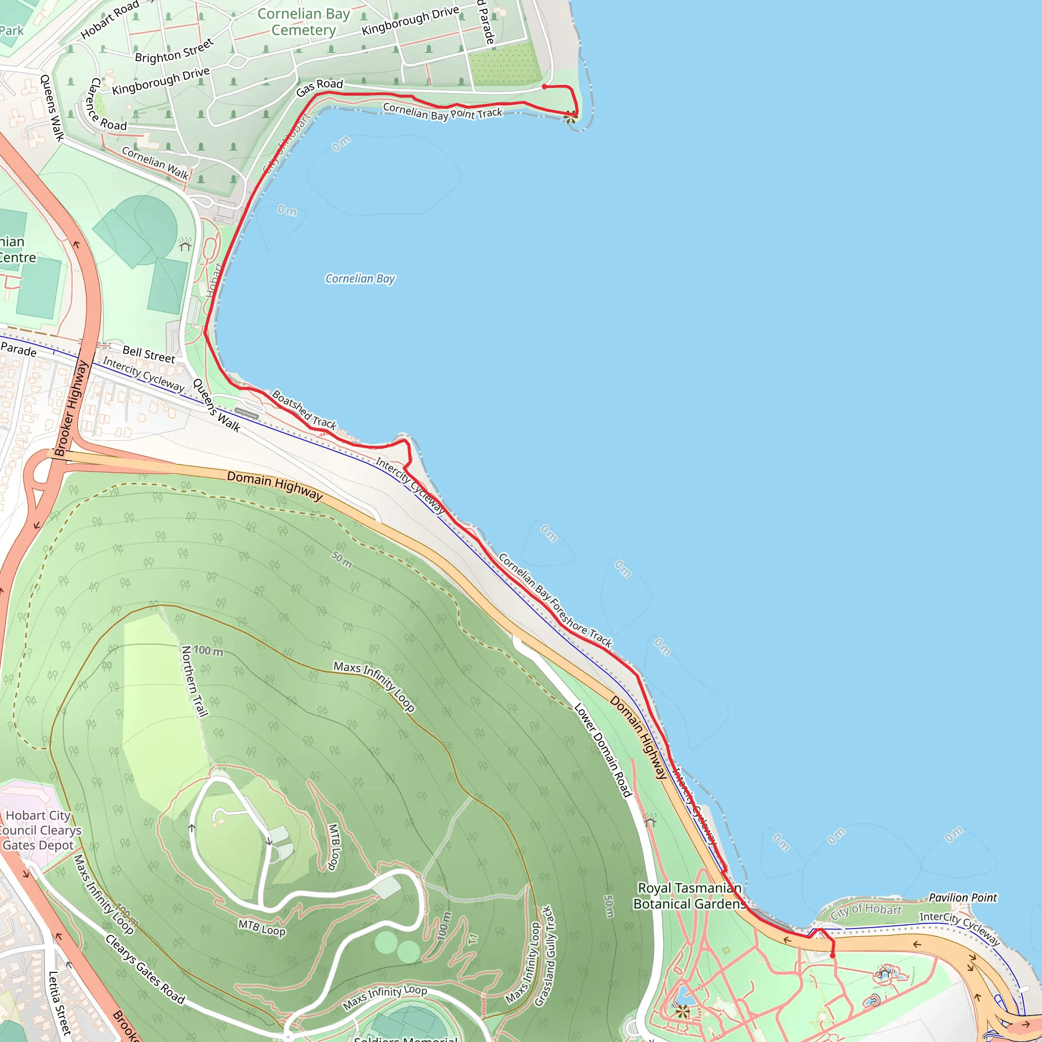Cornelian Bay to the Royal Tasmanian Botanical Gardens mobile static map