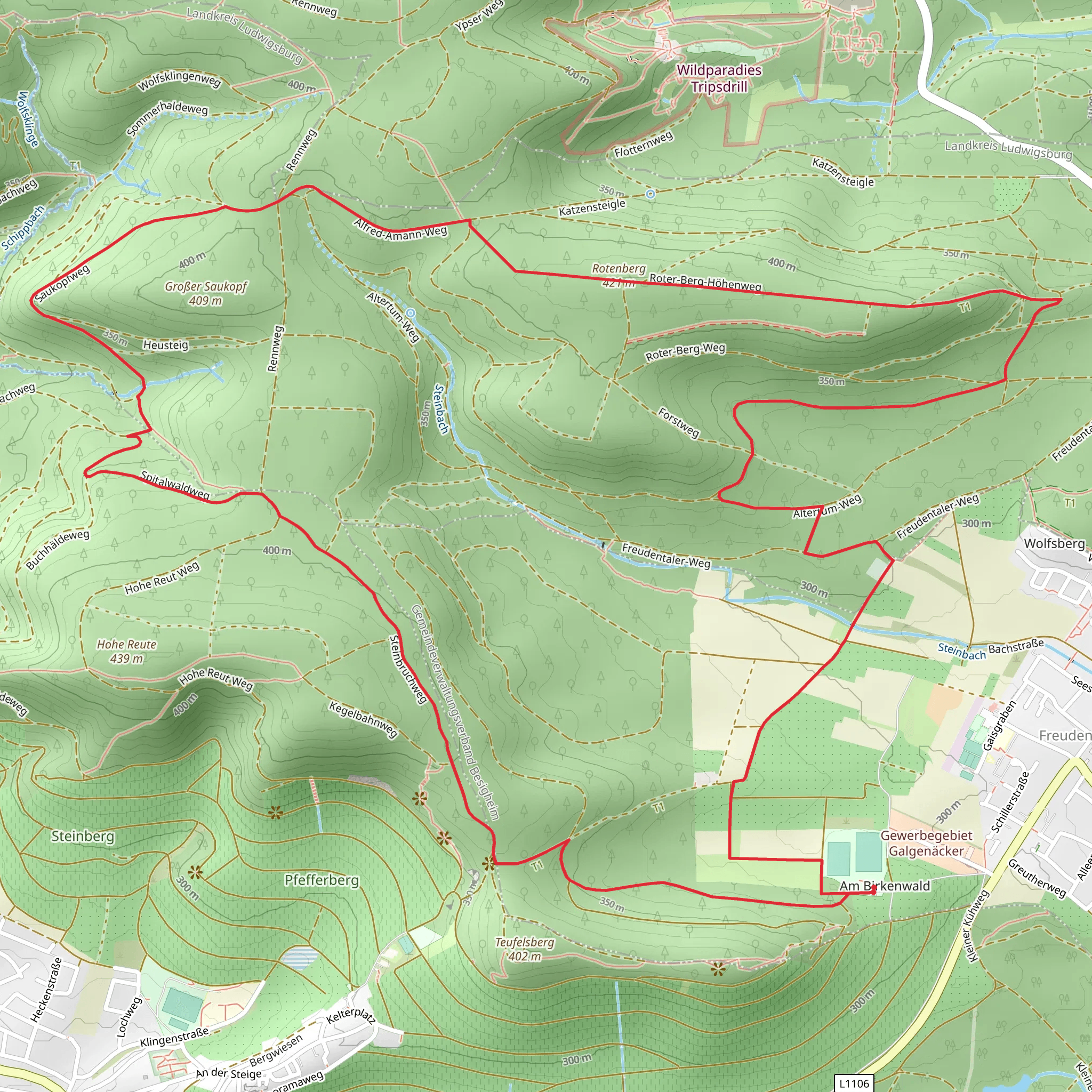 Rotenberg via Waldehrpfad and Hohenhaslach mobile static map