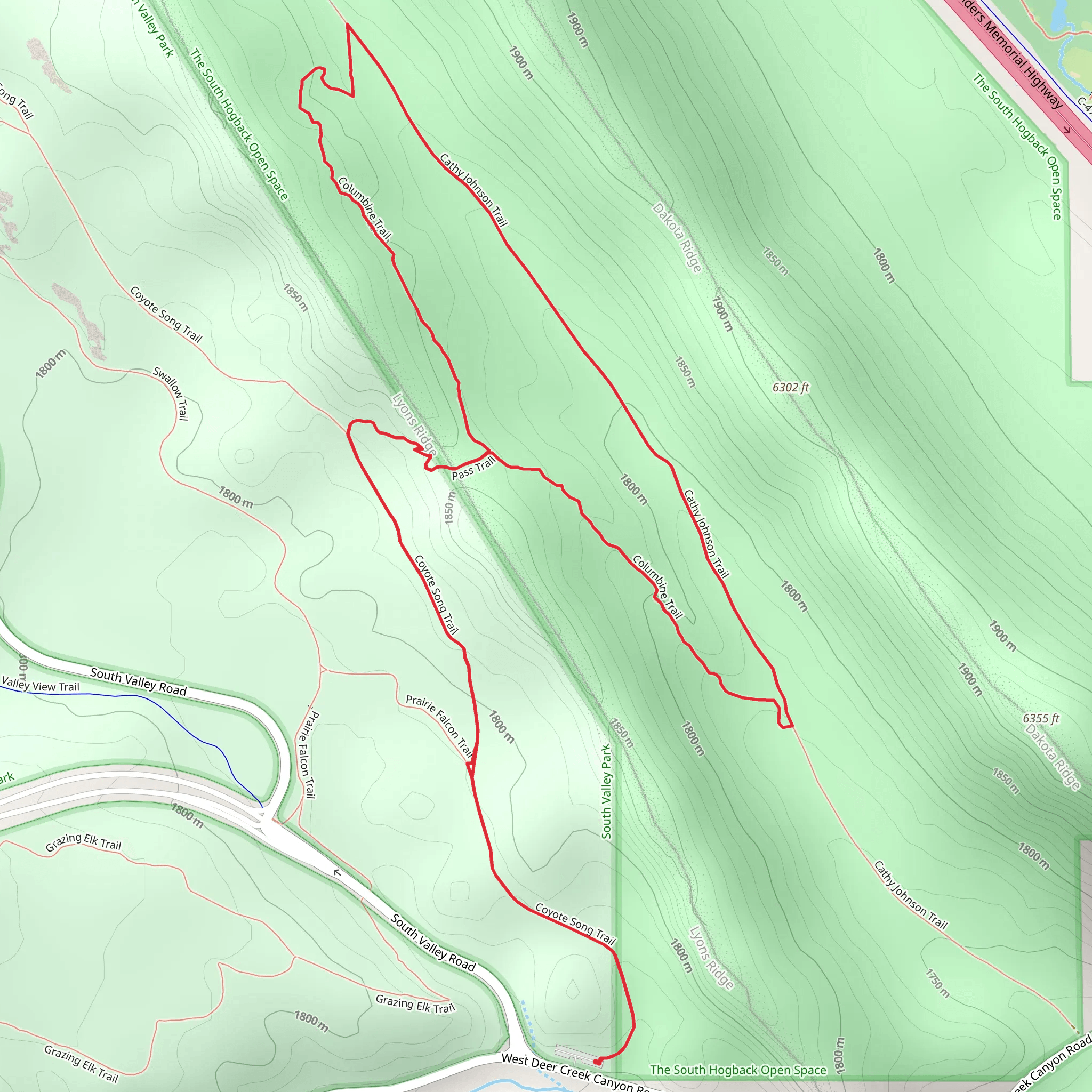 Coyote Song, Columbine and Cathy Johnson Loop Trail mobile static map