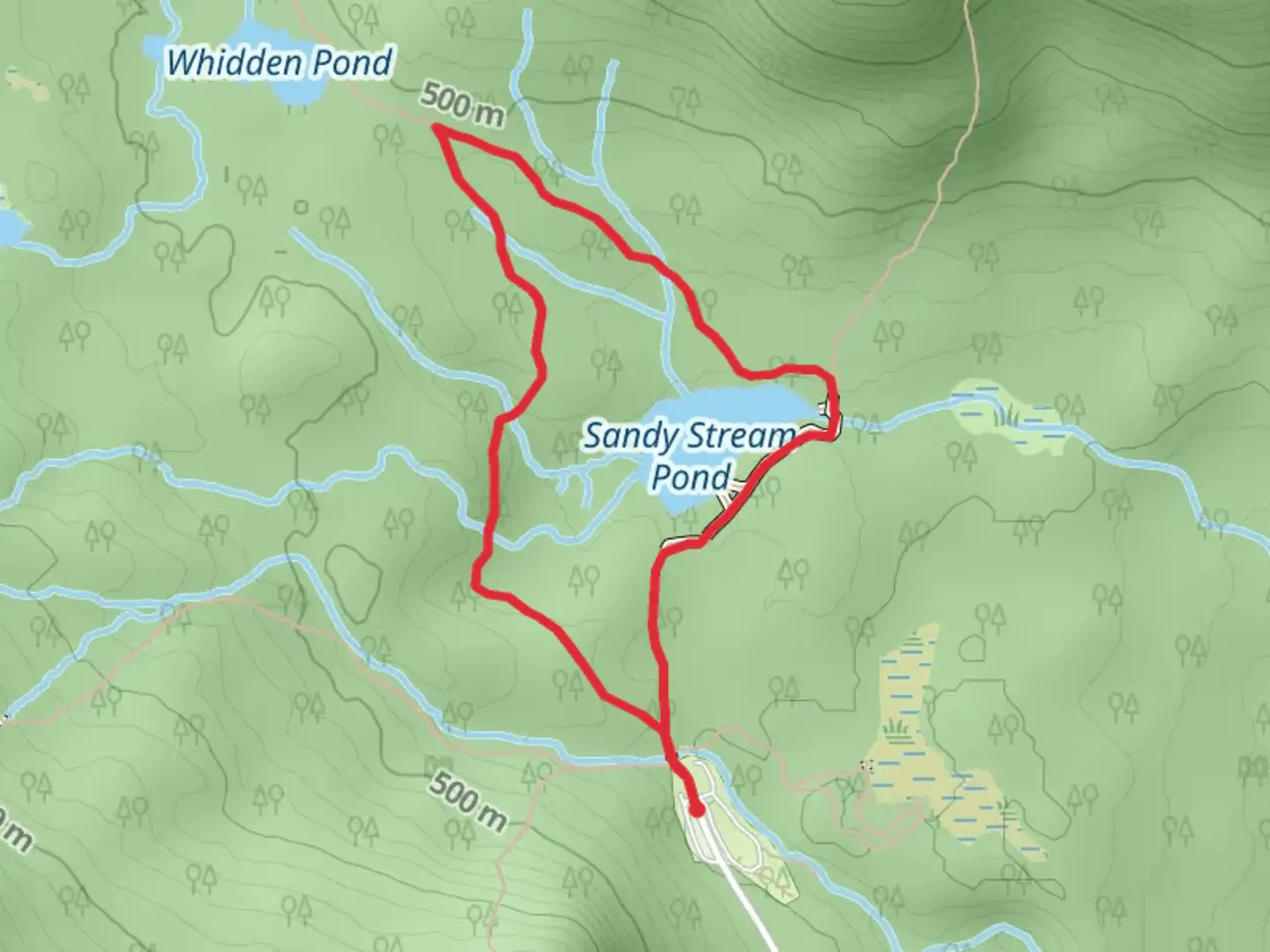 An image depicting the trail Sandy Stream Pond Trail and its surrounding area.