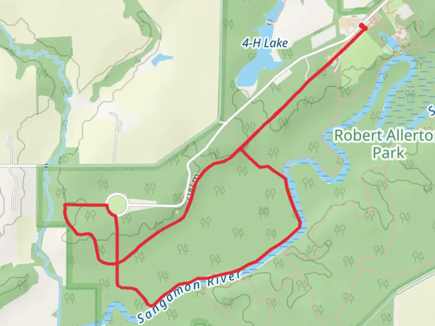 An image depicting the trail Loop along Sangamon River and its surrounding area.
