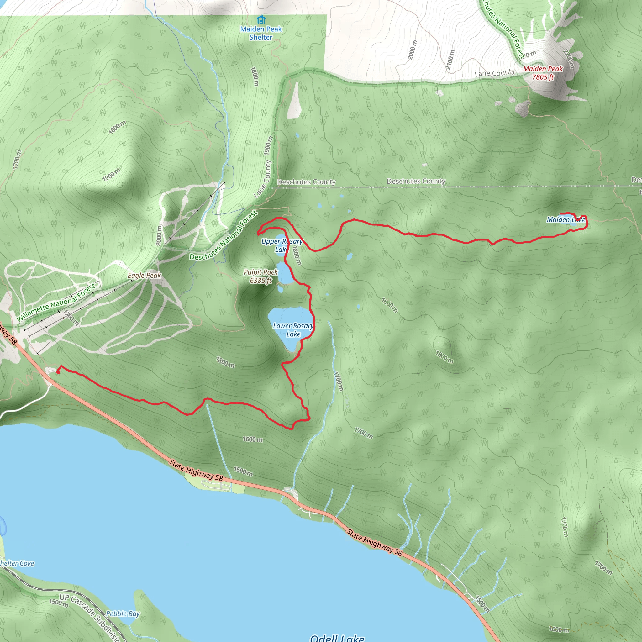 Maiden, Lower and Upper Rosary Lakes mobile static map