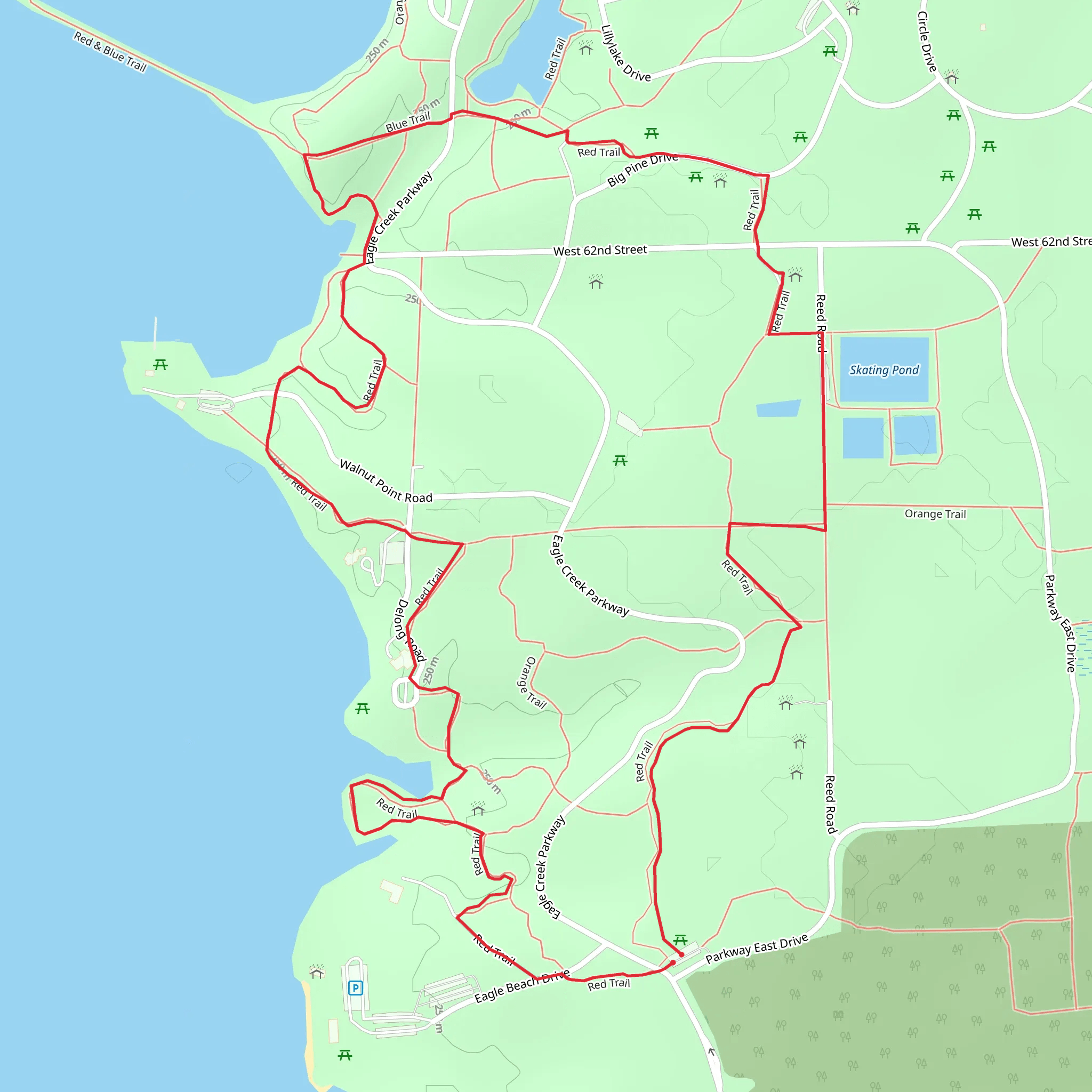 Eagle Creek Park via Red Trail mobile static map