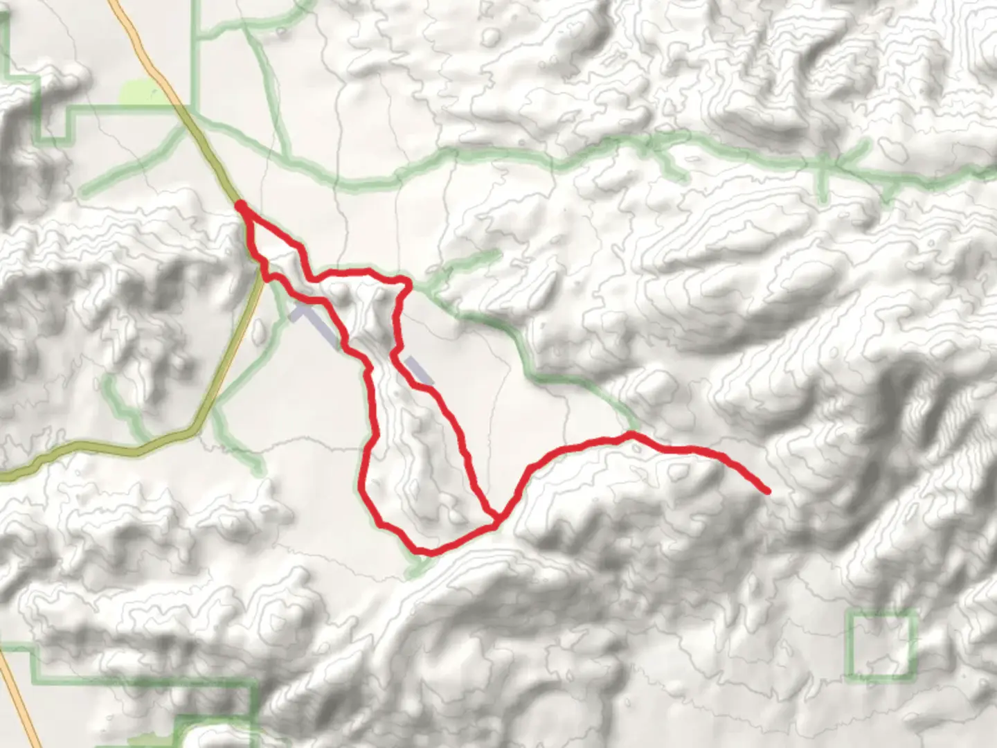 An image depicting the trail Little Blair Valley Road and Pictographs Road Loop and its surrounding area.