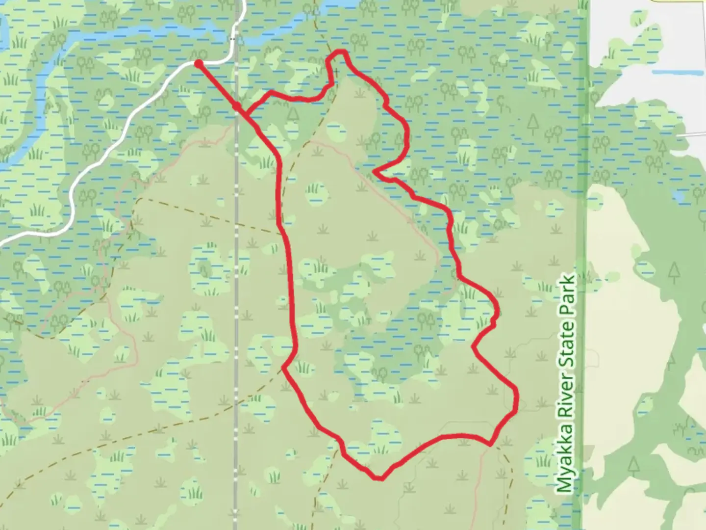 An image depicting the trail Myakka Hiking Trail and Bee Island Road Loop and its surrounding area.