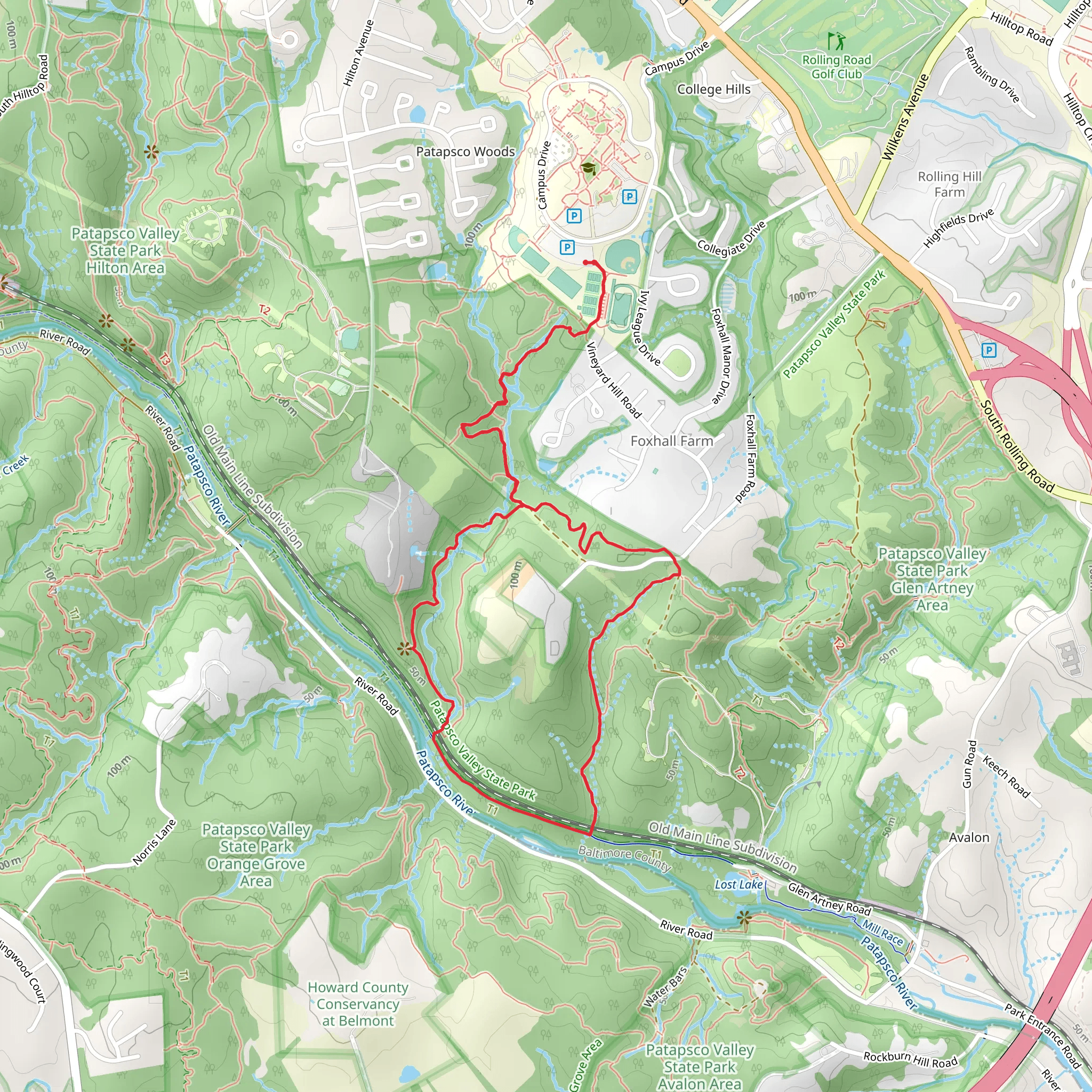 Santee Branch Trail, Vineyard Spring Trail and Nun's Loop Trail mobile static map