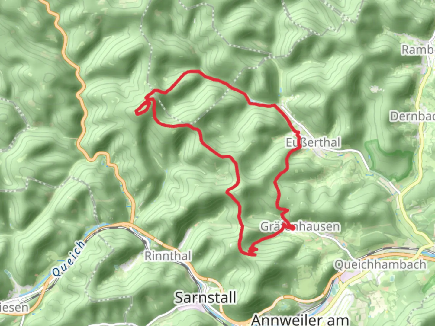 An image depicting the trail Grafenhausen and Almersberg Loop and its surrounding area.