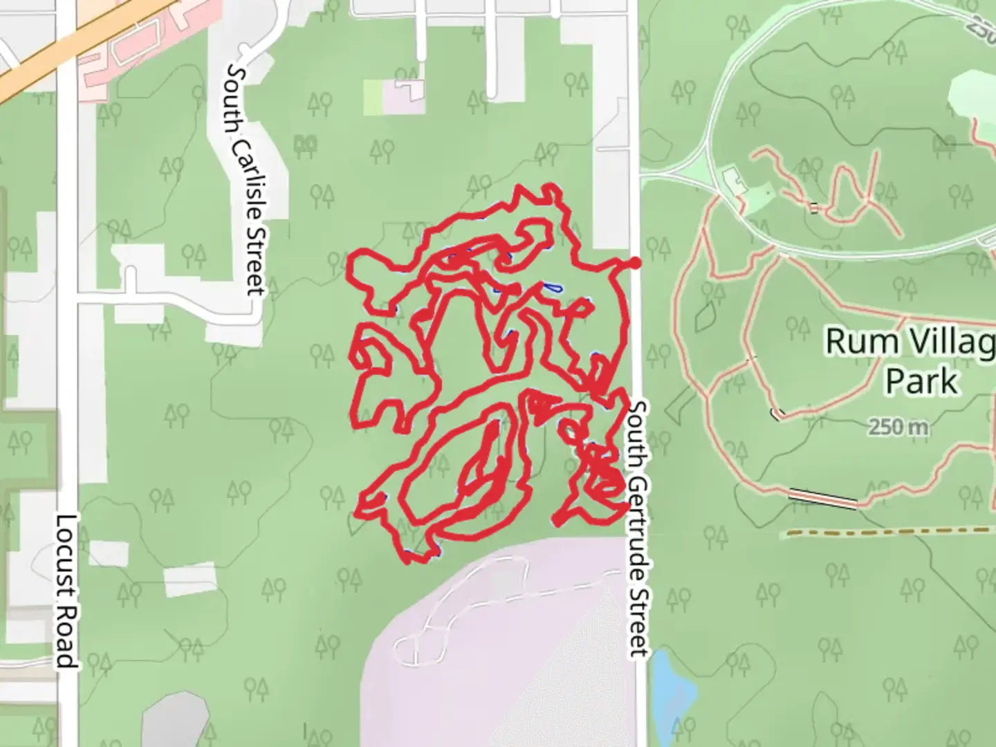 An image depicting the trail Rum Village Mountain Loop Lrail and its surrounding area.