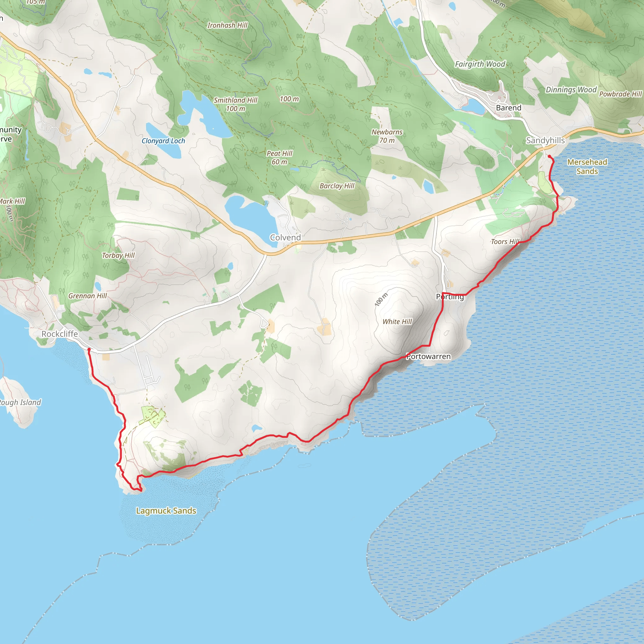 Rockcliffe to Sandyhills via Castlehill Point mobile static map